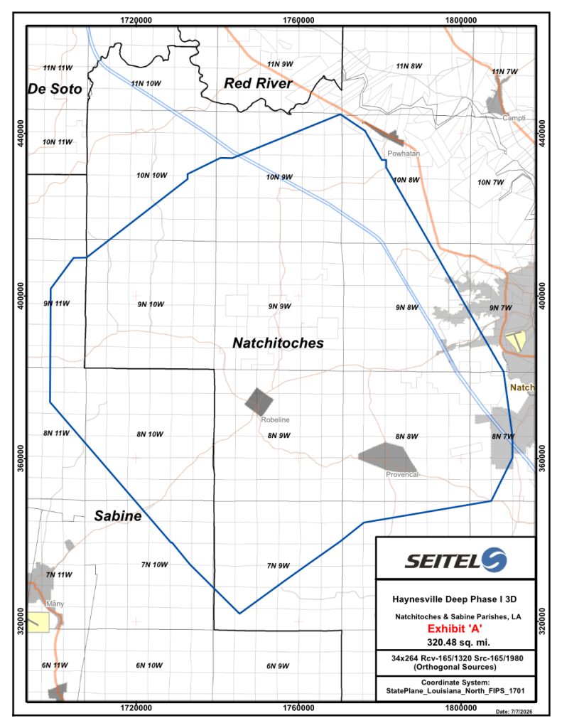 Map of seismic survey boundaries